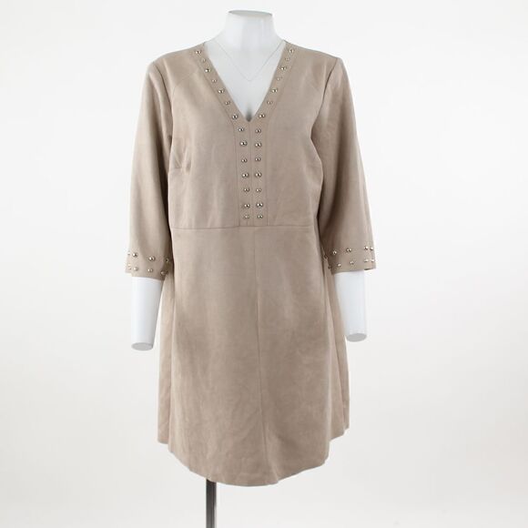 Vince Camuto Plus Size Faux-Suede Studded Dress in Latte - Picture 2 of 5